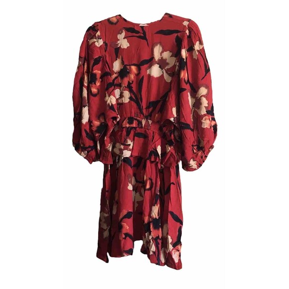 Band of the Free Dolly Red Floral Puff Sleeve Mini Dress Size Large NWT - Picture 2 of 10